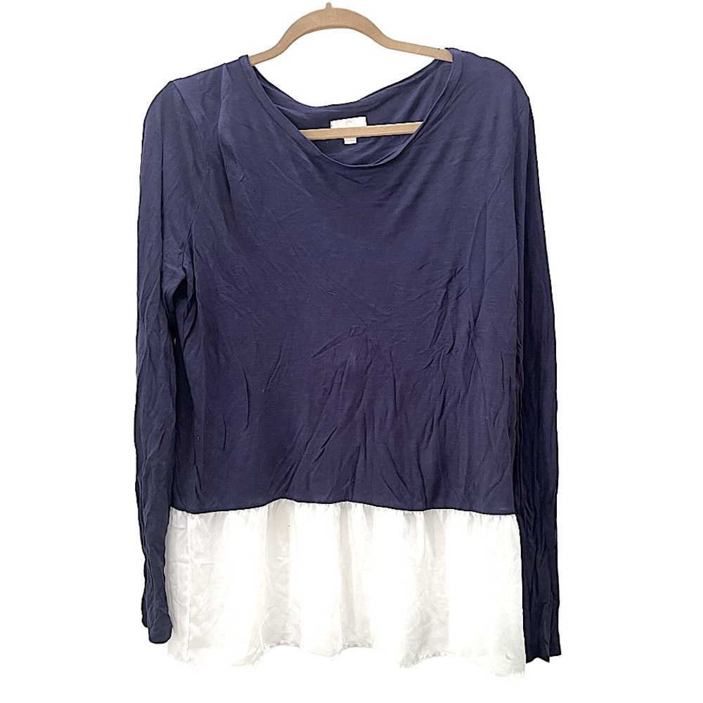 Charming Charlie Blue Long Sleeve Top with White Hem